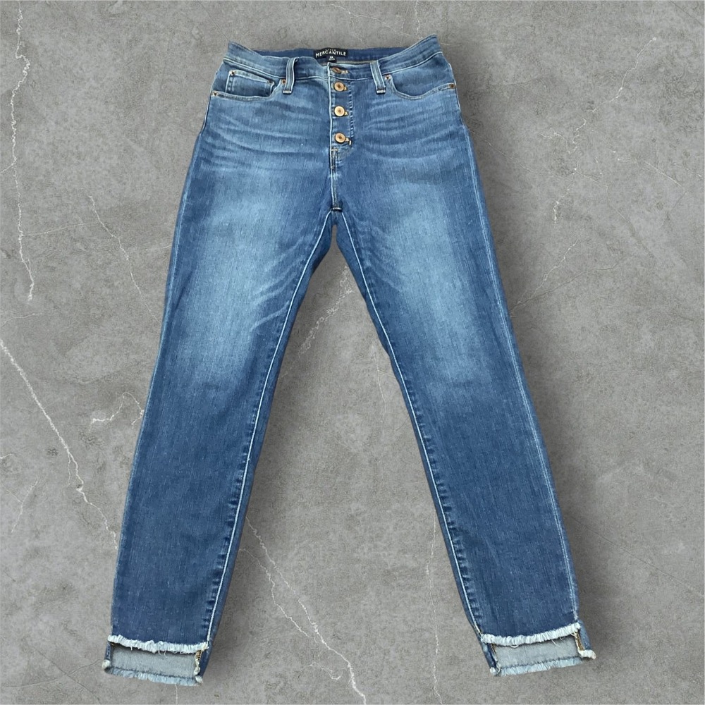J.Crew Mercantile Womens High Rise Skinny Jeans Button Fly Raw Hem L1658 Size 28